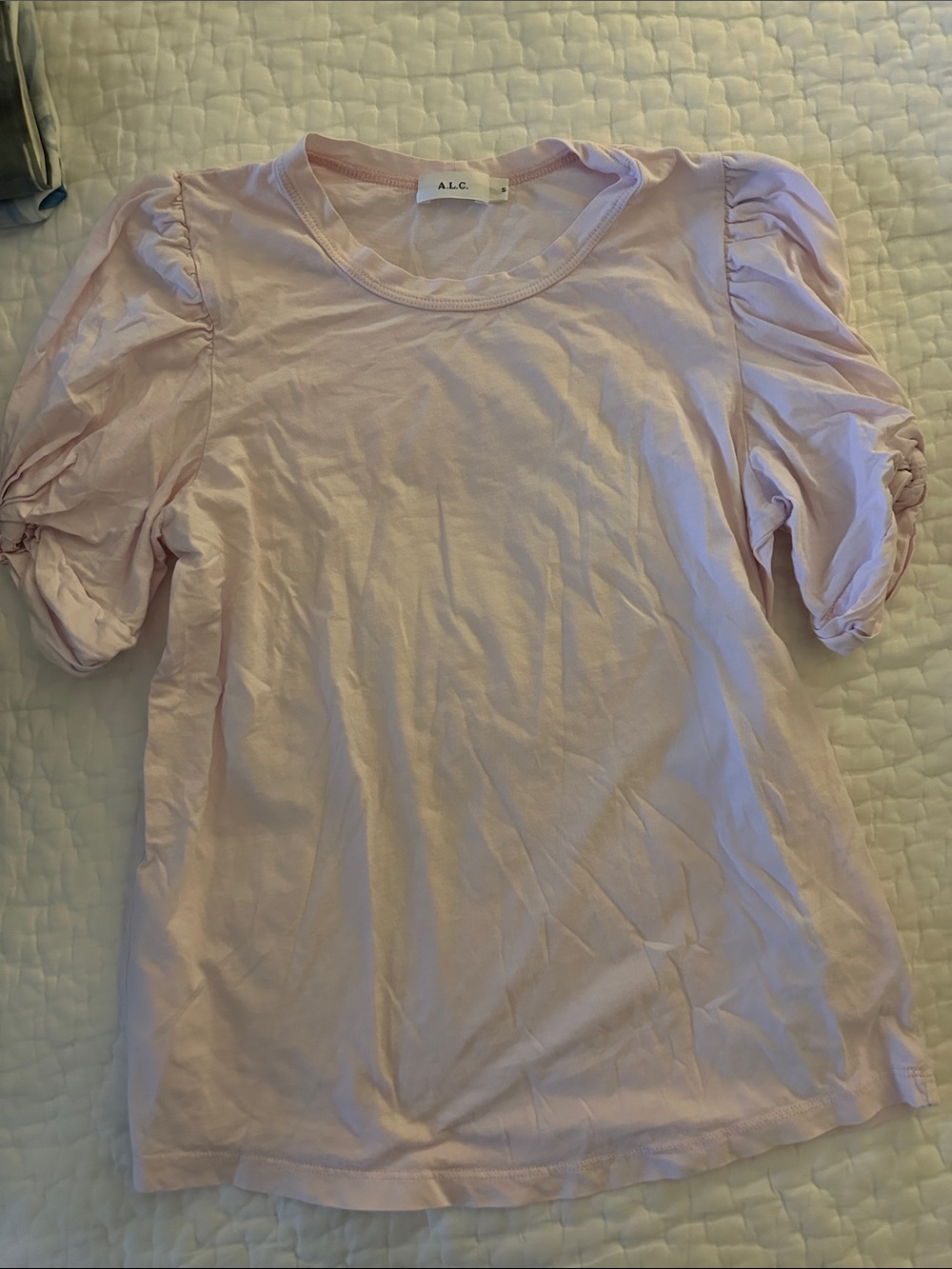 A.L.C. Ruched Puff Sleeve Tee in Pale Pink